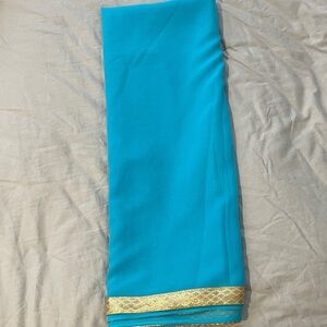 Blue scarf/shawl/stoll/dupatta with Gold Trim